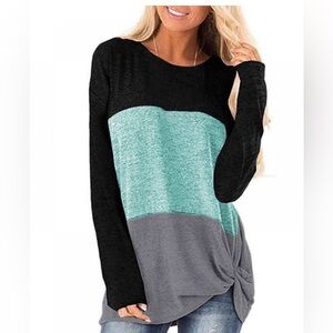 Color Block Front Knot Blouse